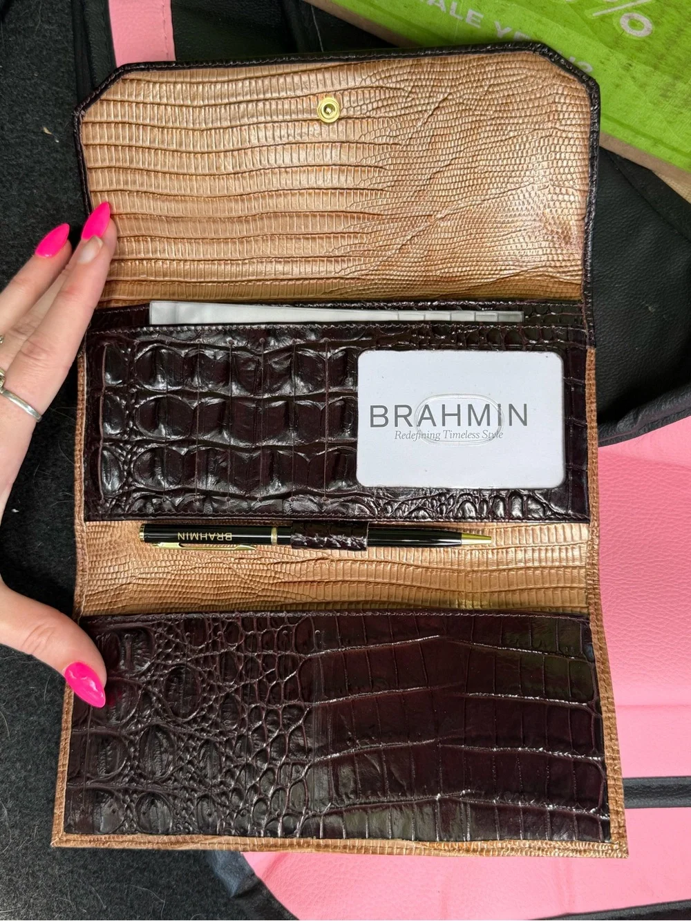 Brahmin Vintage Wallet Croc Embossed Leather Checkbook Complete Set Authentic - Picture 2 of 9